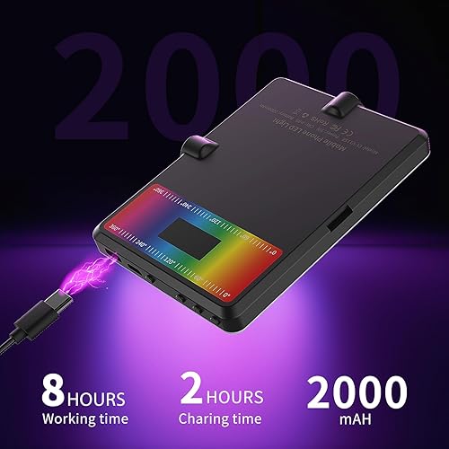 Miniatura 4 de Luces de video RGB, luz de relleno portátil de 360° a todo color para iPhone, laptop, cámara, batería de 2000 mAh, 24 efectos, CRI 95+, 2500-9000 K,