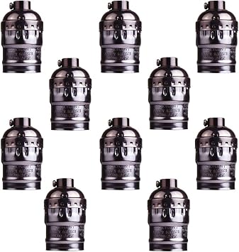 Industrial E26/E27 Screw Bulbs Medium Light Socket Metal Shell Edison Vintage Pendant Lamp Retro Holder For DIY Lamp Socket And Fixture Replacement 10 Pack Black