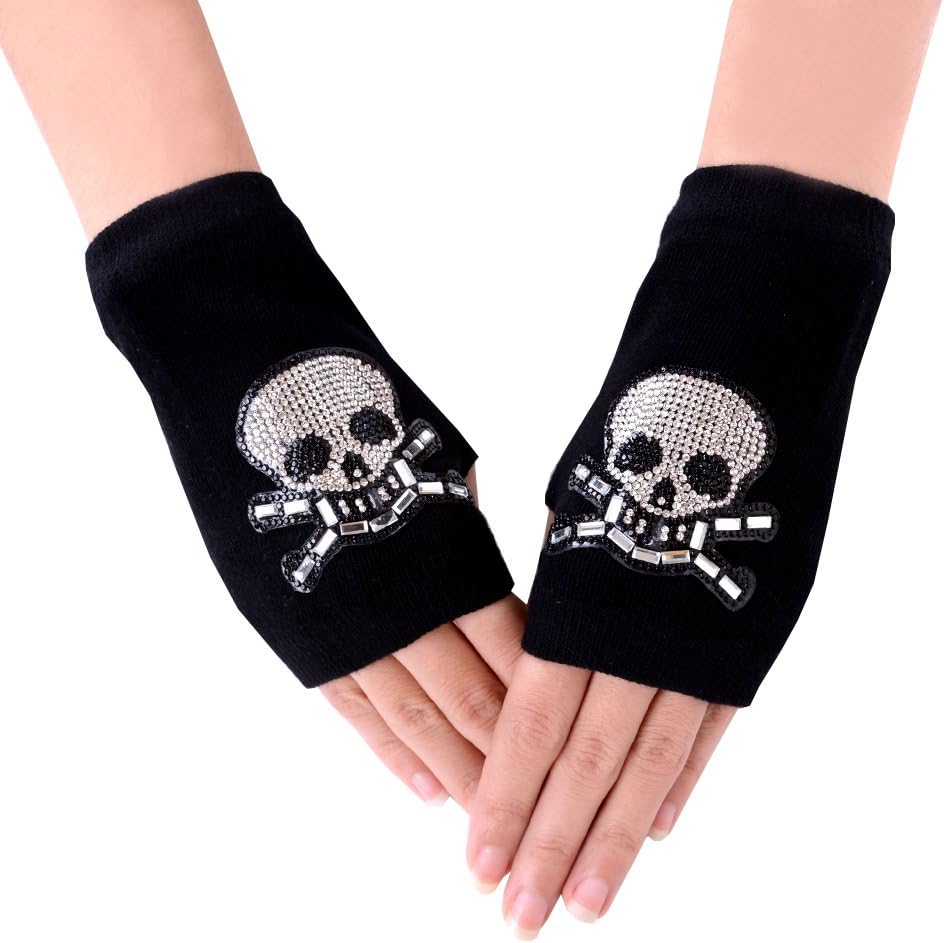 JISEN Women Punk Winter Arm Warmer Knitted Fingerless Gloves