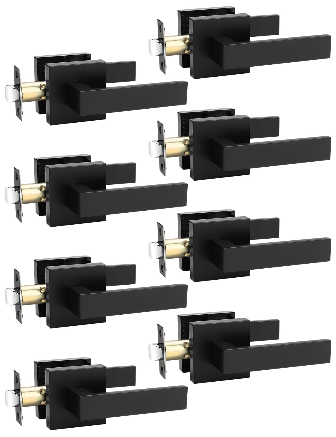 Tinewa 8 Pack Square Black Door Handles Interior, No Lock Passage Door Lever for Left or Right Handing, Heavy Duty Matte Black Closet Door Handle Sets