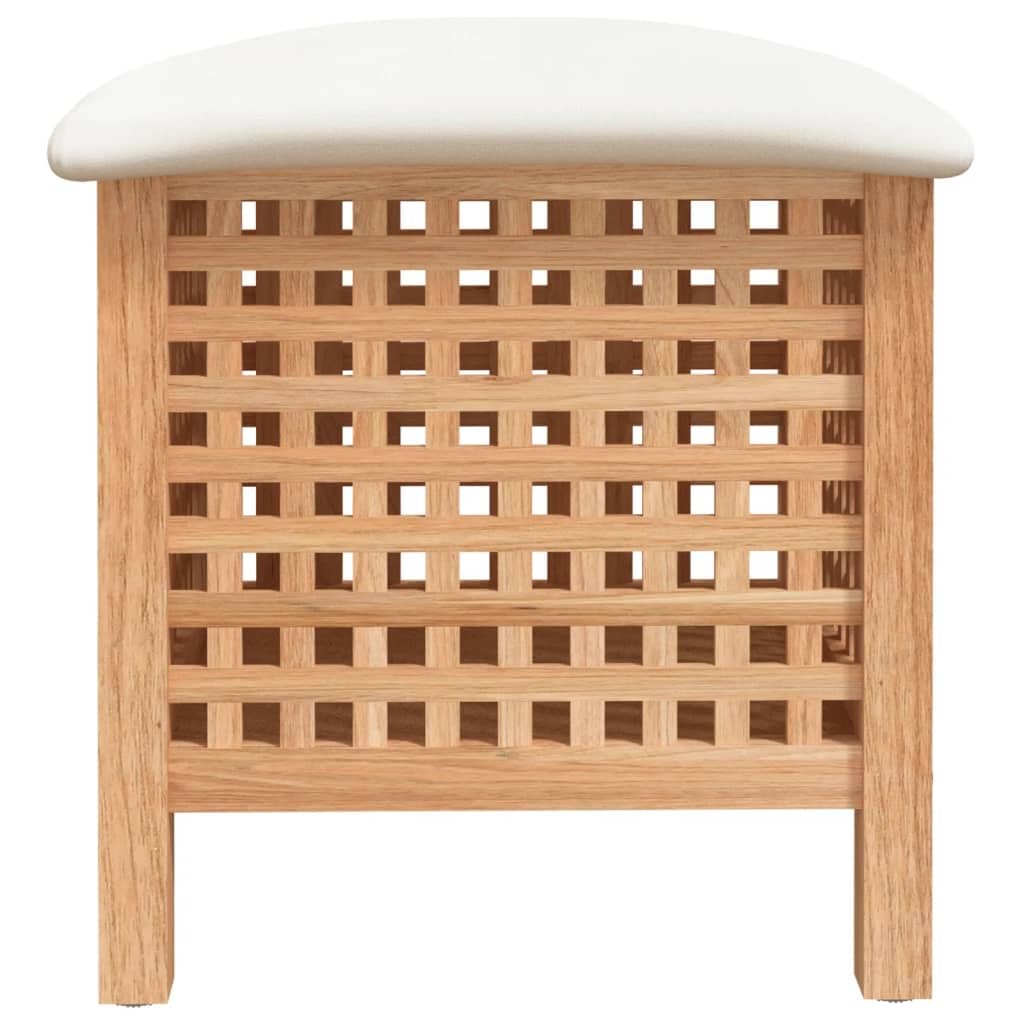 Taburete de baño de madera maciza de nogal con espacio de almacenamiento y cojín, 48 x 47,5 x 52 cm, asiento 2 en 1 y cesta para la ropa sucia con ventilación