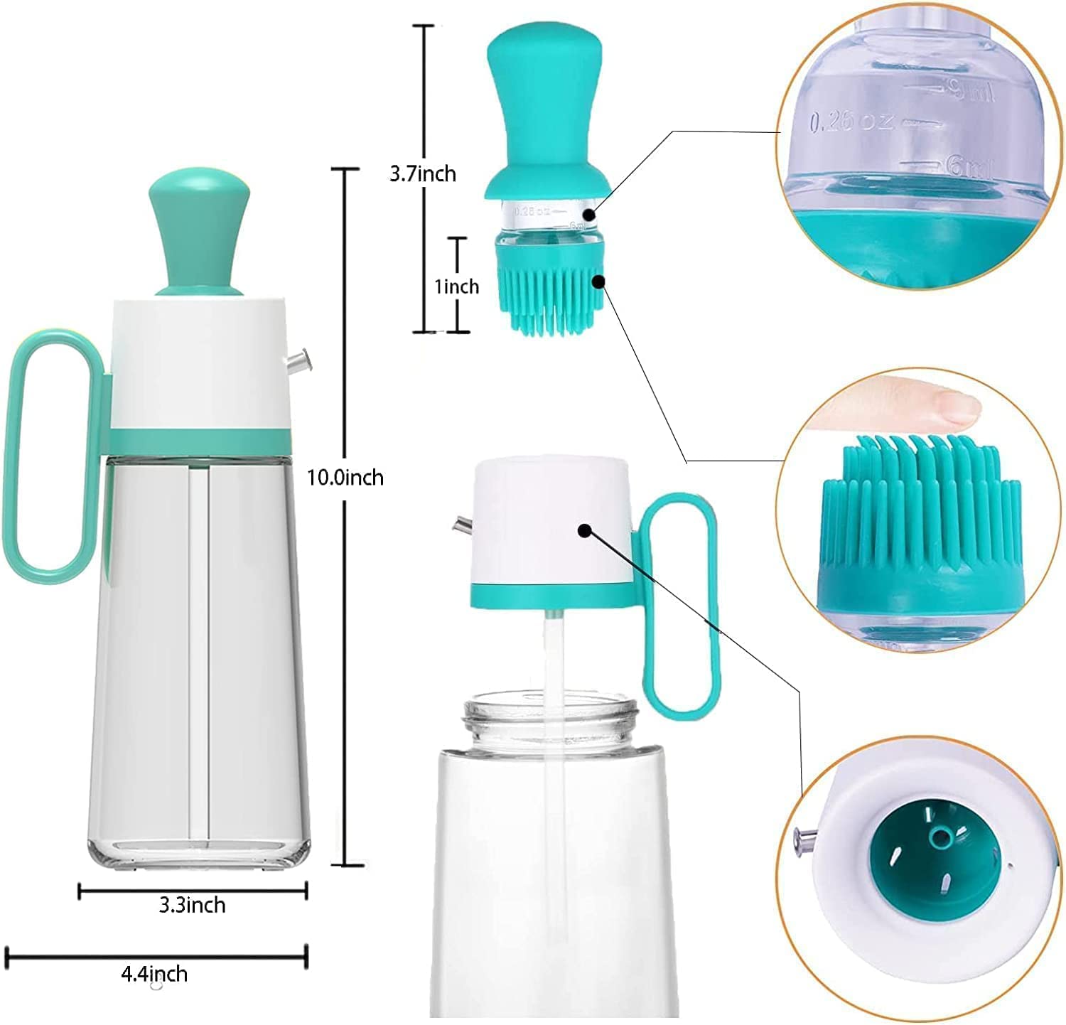 ZASAMIBA 550ml 3 in 1 Oil Dispenser Bottle for Kitchen - Olive Oil Dispenser  With Brush - Olive Oil Bottle Drizzler, Glass Oil Bottles For Kitchen, Air  Fryer, Cooking, BBQ (Green) :