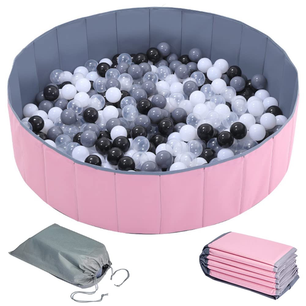 TuKIIE Ball Pit for Toddlers & Kids, 47" Large Foldable Play Ball Pool with Storage Bag, Portable Baby Playpen Yard Fence for Outdoor, Indoor(Pink)