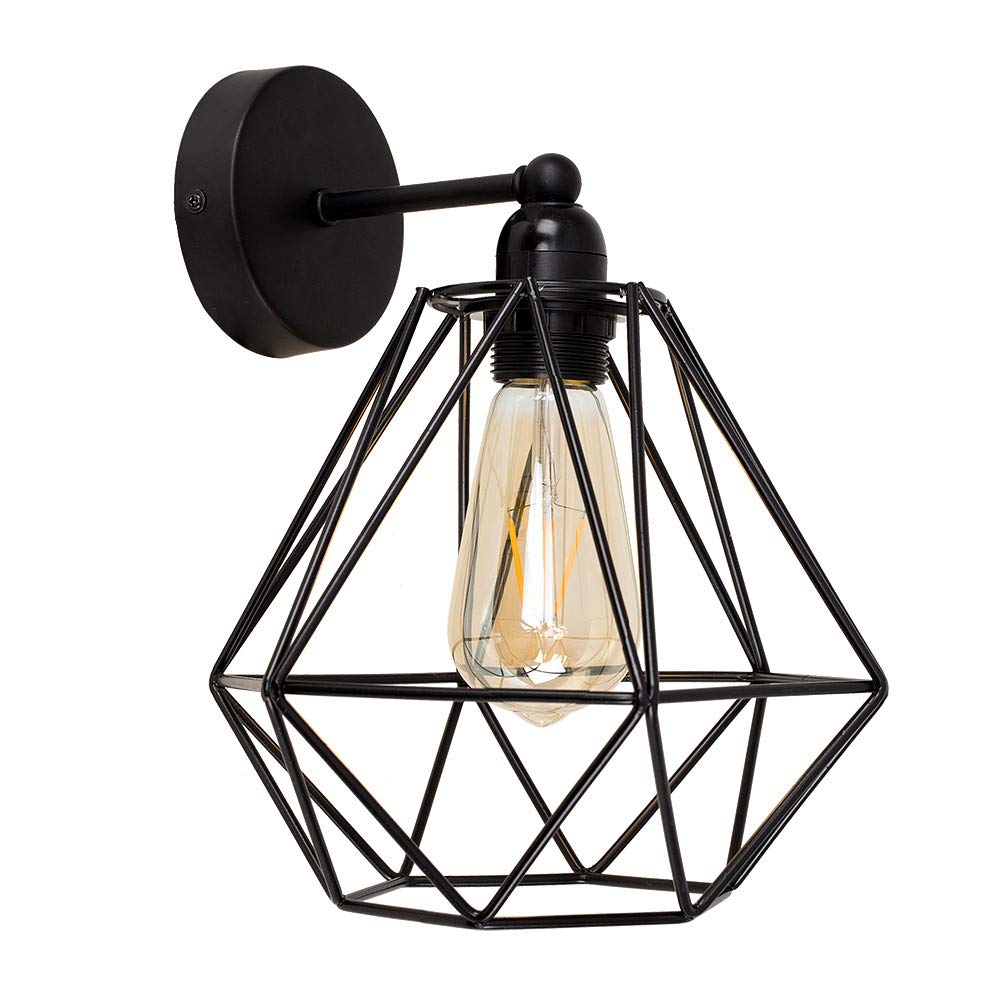 Minisun Black | Industrial Steampunk Satin Pipework Single Wall Light With A Basket Cage Metal Shade | Outdoor Wall Lights, Home Décor & Improvement Essential | Mains Wired