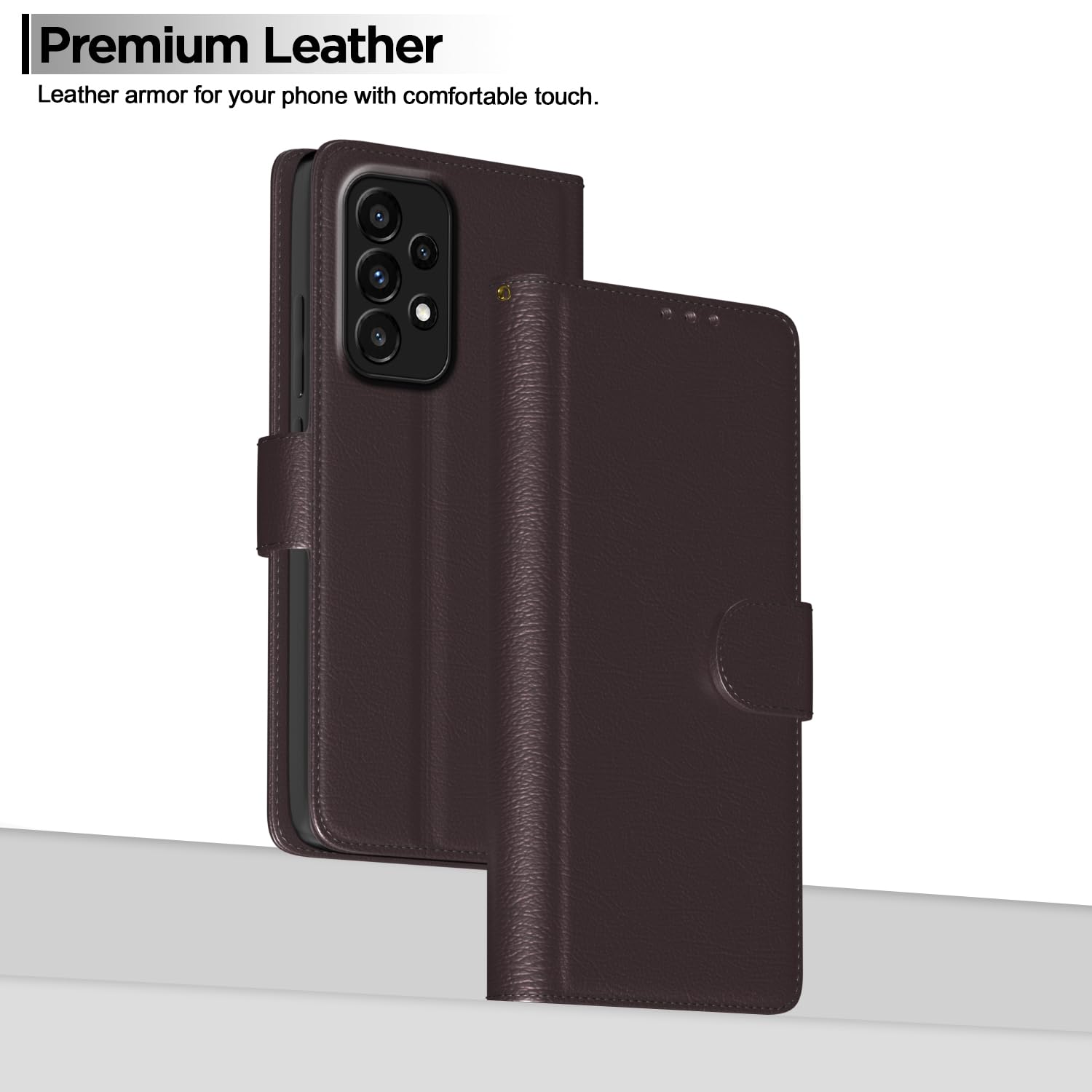 Pikkme Samsung Galaxy A33 5G Flip Case Leather Finish | Inside TPU with Card Pockets | Wallet Stand and Shock Proof | Magnetic Closing | Complete Protection Flip Cover (Coffee)