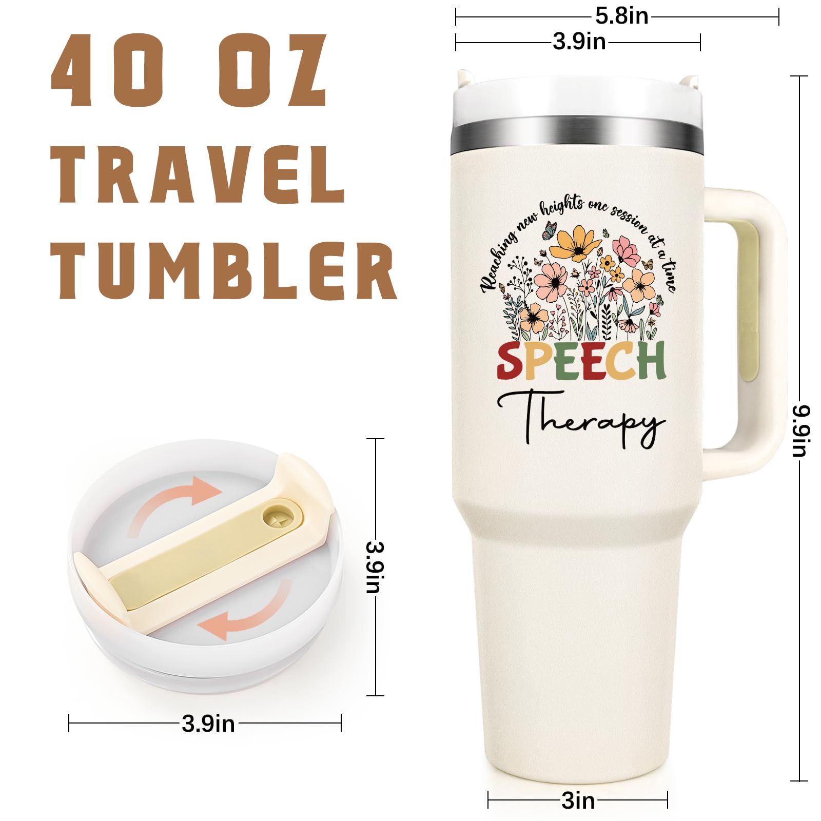 Qtencas Speech Therapy Gifts, Speech Language Pathologist Gift, SLP Gifts 40 Oz Stainless Steel Travel Tumbler, Therapist Appreciation Present for Women, Christmas Birthday Present for SLP