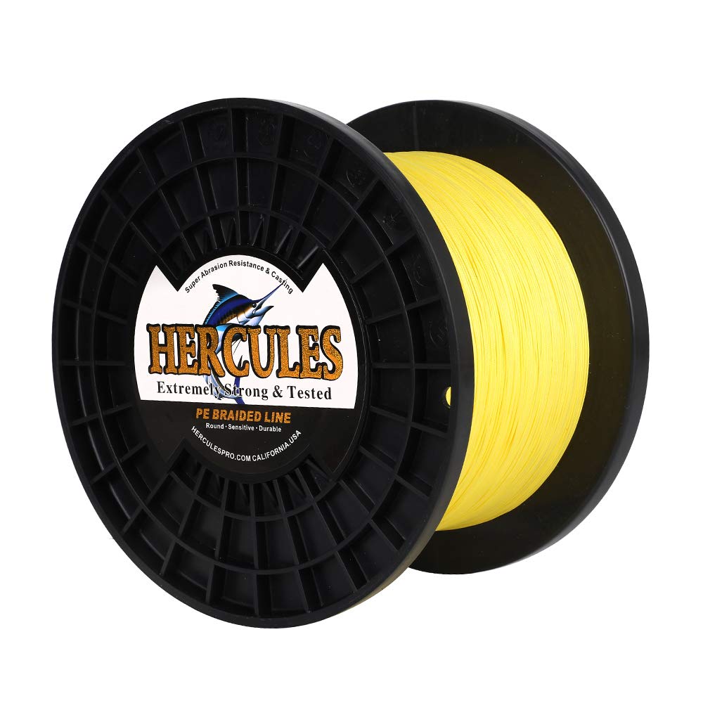 Hercules Braided Fishing Line 2000m 2187yds 10lbs-200lbs Pe Superline 8 Strands (Yellow 200lb/90.7kg 0.75mm)