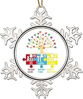 Vista 12 de Adornos para árbol de Navidad con autismo que ve el mundo diferente, rompecabezas para autismo, decoración de árbol de Navidad, recuerdo, conciencia