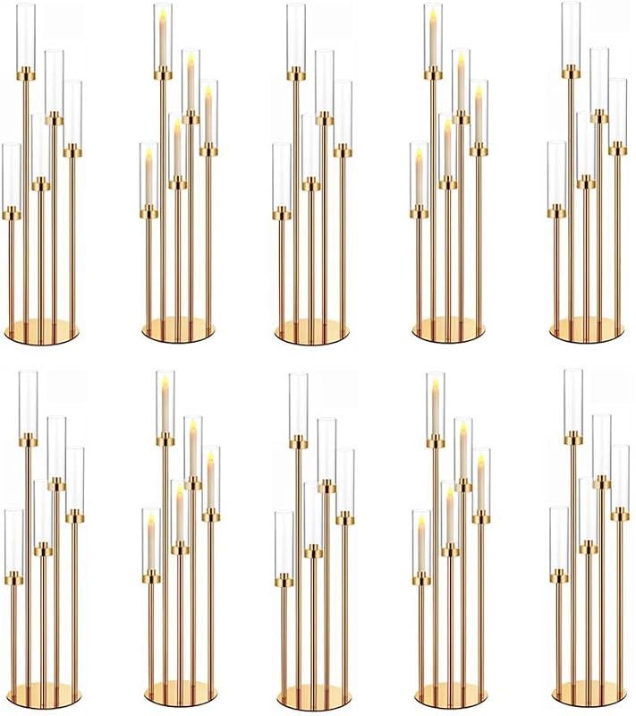 35in 10 Set Gold Candelabra Candle Centerpieces for Tables Candlesticks Holder Wedding Centerpieces Table Decorations Fit 0.9" LED Candle
