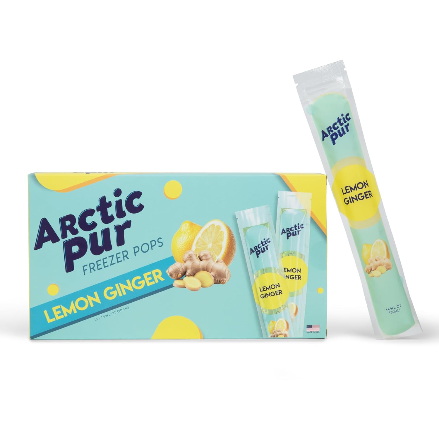 Arctic Pur Lemon Ginger Freezer Pops – Made with Real Lemon & Cold-Pressed Ginger Juice – Free from High Fructose Corn Syrup, Dyes & Artificial Sweeteners – Made in USA (10)