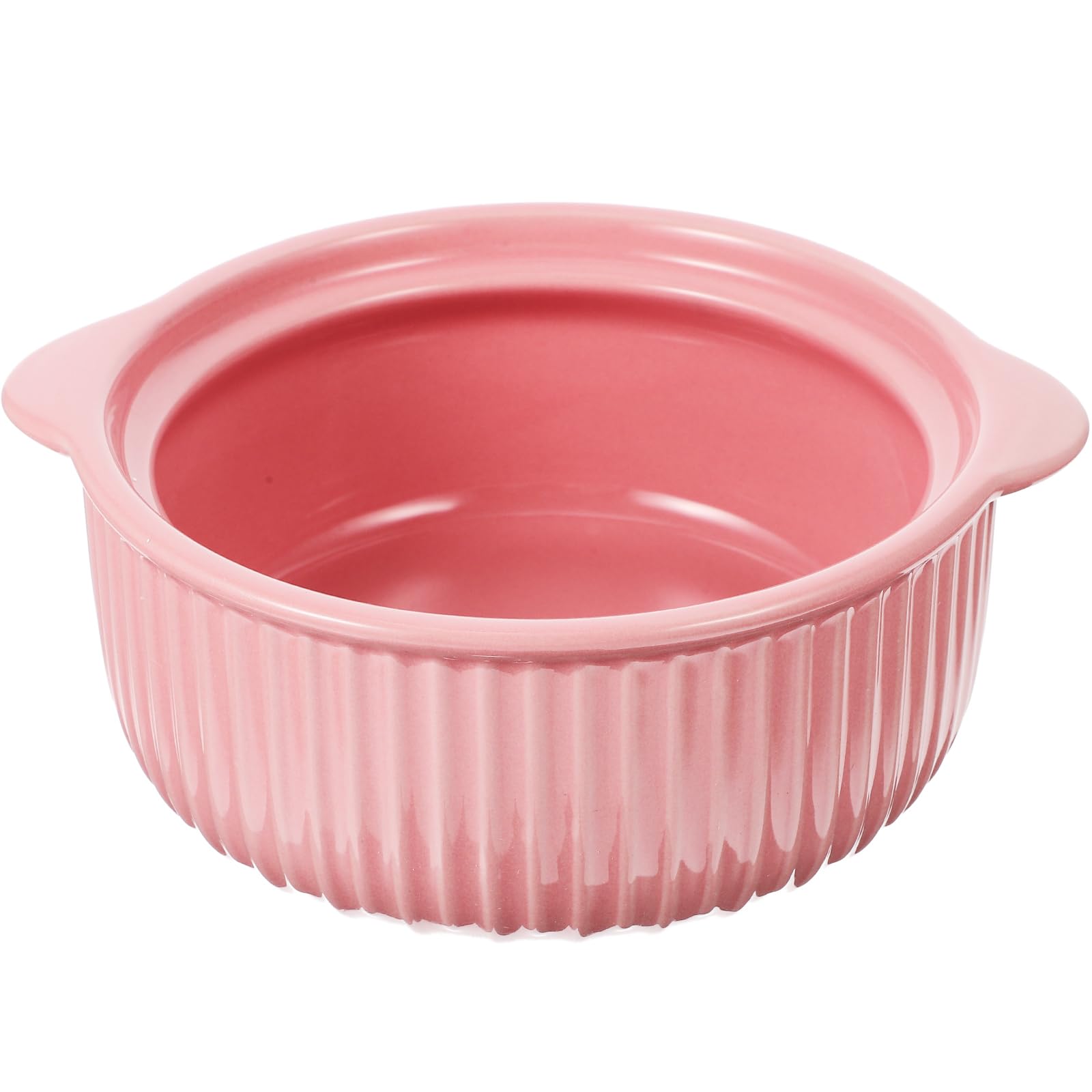 Amosfun Ciotola in Ceramica Con Doppio Manico - Ciotola Rosa Per Insalata, Ramen, Zuppe, Colazione - Ideale Per Forno E Microonde, 19,5 Cm