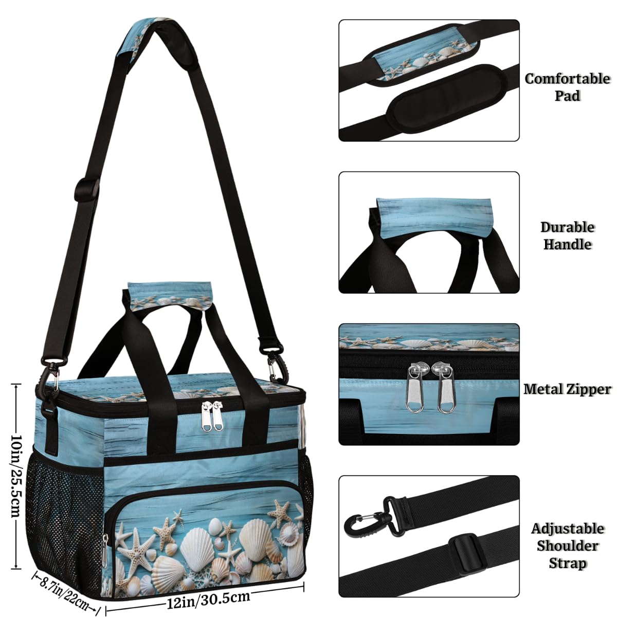 Starfish Sea Shells Insulated Picnic Backpack Lunch Box for Women Men Picnic Basket Tote Lunch Bag Picnic Bag Portable Lunch Bags for Picnic, Beach, Work, Trip,Office, Camp Starfish