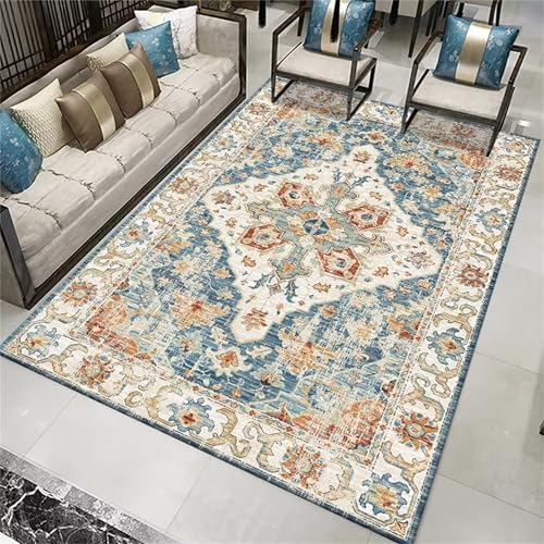 PEIHUODAN Alfombra Marroquí Vintage para El Suelo De La Sala De Estar, Alfombra Oriental Tradicional De Pelo Corto - Estilo Decorativo Floral para Dormitorio Fácil Cuidado (Color 4,140x200cm)
