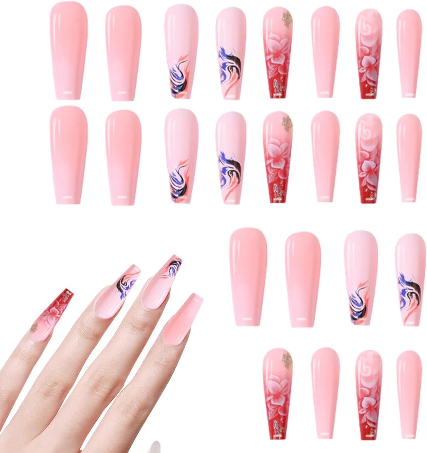 Amazon.co.jp: 24個 付け爪 ネイルチップ 長い ネイルチップ フレンチ