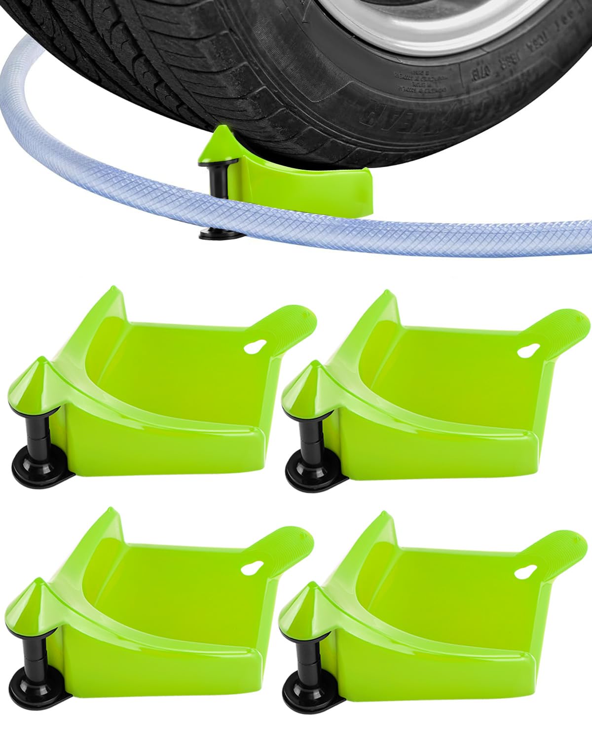 Car Hose Guide 4PCS, Hose Guide for Car Wash Detail, Tire Hose Roller Preventing Pressure Washer Hose from Stuck and Snagging Car Wash Tool for SUV Pickup Truck RV ATV Motorcycle (Green)