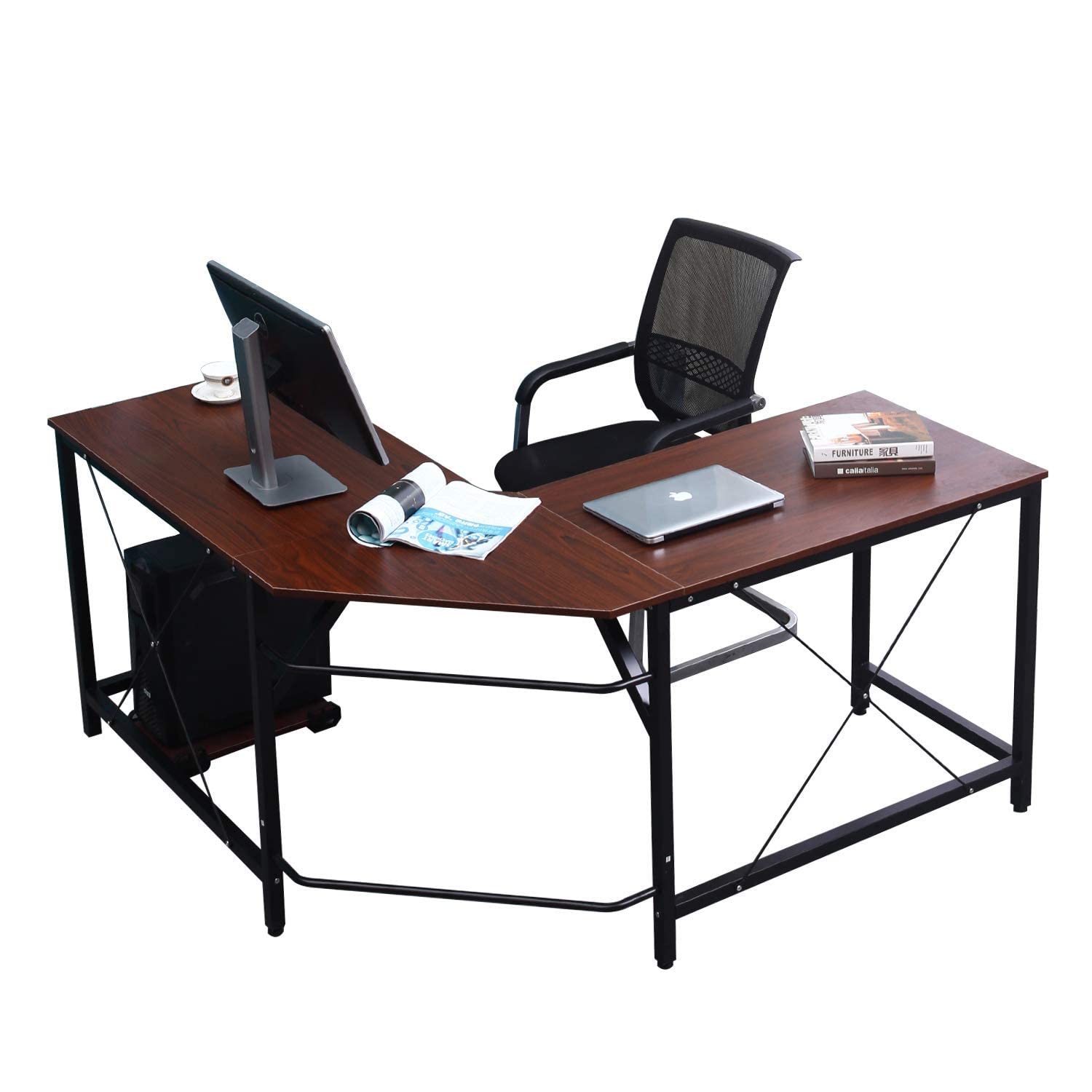 SogesHome L-Shaped Desk 59inches Computer Desk Office Computer Table Workstation with Computer Host 