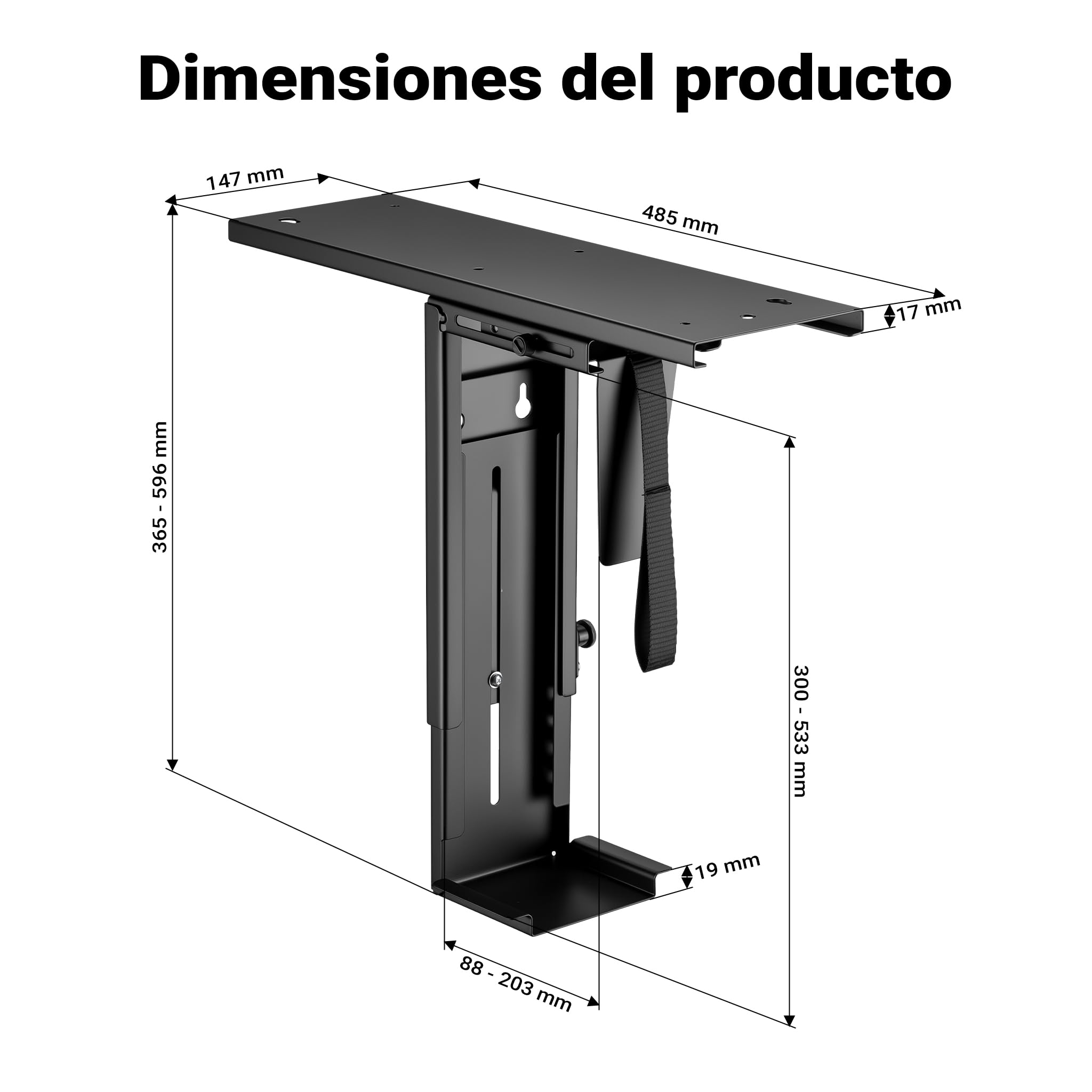 WilTec Soporte de PC bajo Mesa con riel de Deslizamiento Giratorio 360° para Carcasas hasta 10 kg