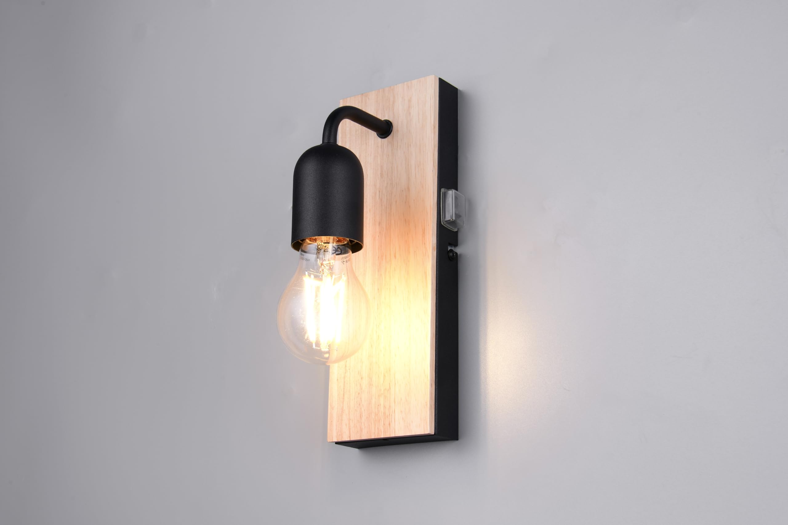 Trio Leuchten Applique de salle de bain ARTURO 284470132, Métal Noir mat, bois naturel, excl. 1x E27