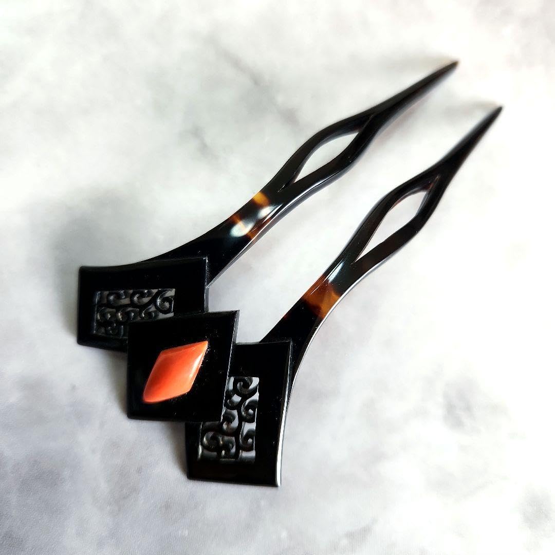 Amazon.co.jp: アールデコ 本鼈甲 かんざし 珊瑚 べっ甲 簪 斑布 350  