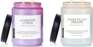 M&SENSE 19.4oz Lavender Citrus & 19.4oz Jasmine & Pine Scented Candle, Natural Soy Wax Non Toxic 2 Wicks 110 Hours Slow Burning Candle