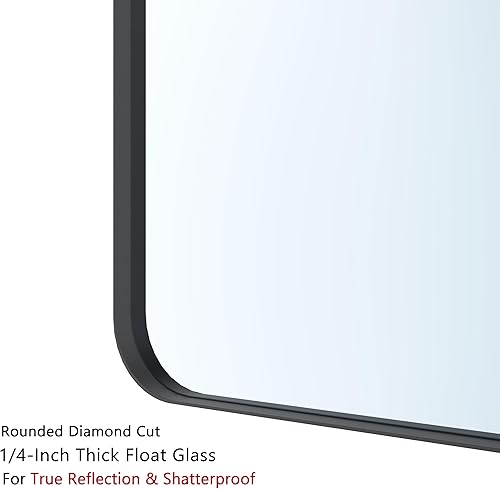 Miniatura 3 de VocalStar Paquete de 2 espejos de baño negros de 24 x 36 pulgadas, espejo rectangular redondeado con marco de metal, espejo de tocador de pared de