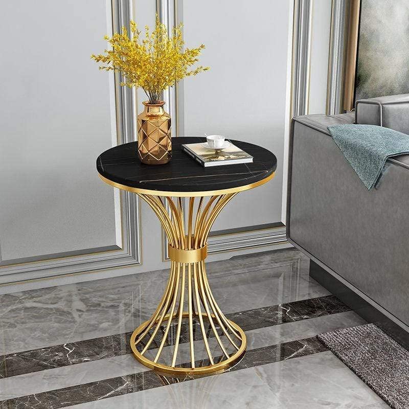 Image of CROWN ART SHOPPEE Coffee Table Nesting Set of 2 Side Set Golden Frame Circular and Pattern Wooden Tables, Living Room Bedroom Apartment Modern Industrial Simple Nightstand (damru-4)