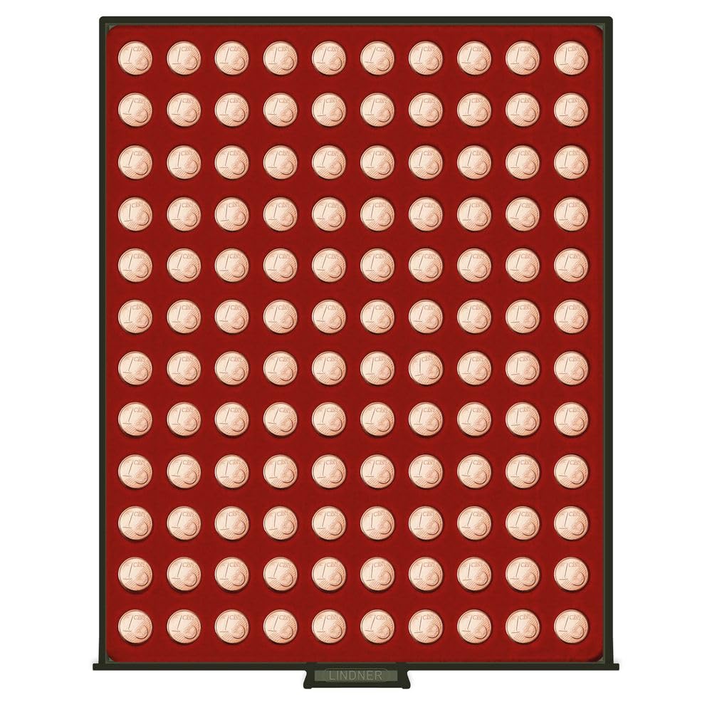 LINDNER Das Original Bandeja para Monedas RAUCHGLAS (Vidrio Ahumado) con 120 Hoyos Redondos para Monedas con un diámetro Externo de 16,5 mm