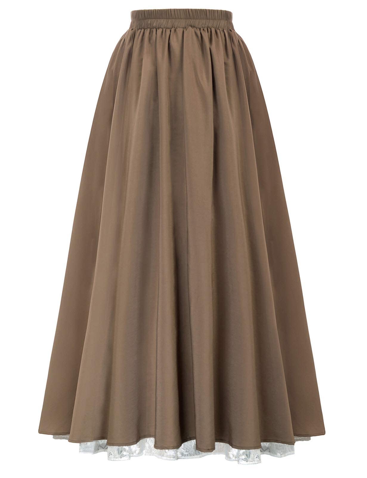CAMDOM Gonna Rinascimentale da Donna Medievale con Elastico in Vita A-Line Gonna a Doppio Strato in Pizzo Lungo Abito Vittoriano