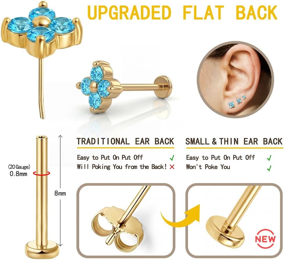 FANSING Birthstone Flower Earring Cubic Zirconia Flat Back Earrings for Women Small Stud Earrings for Cartilage Helix - Image 5