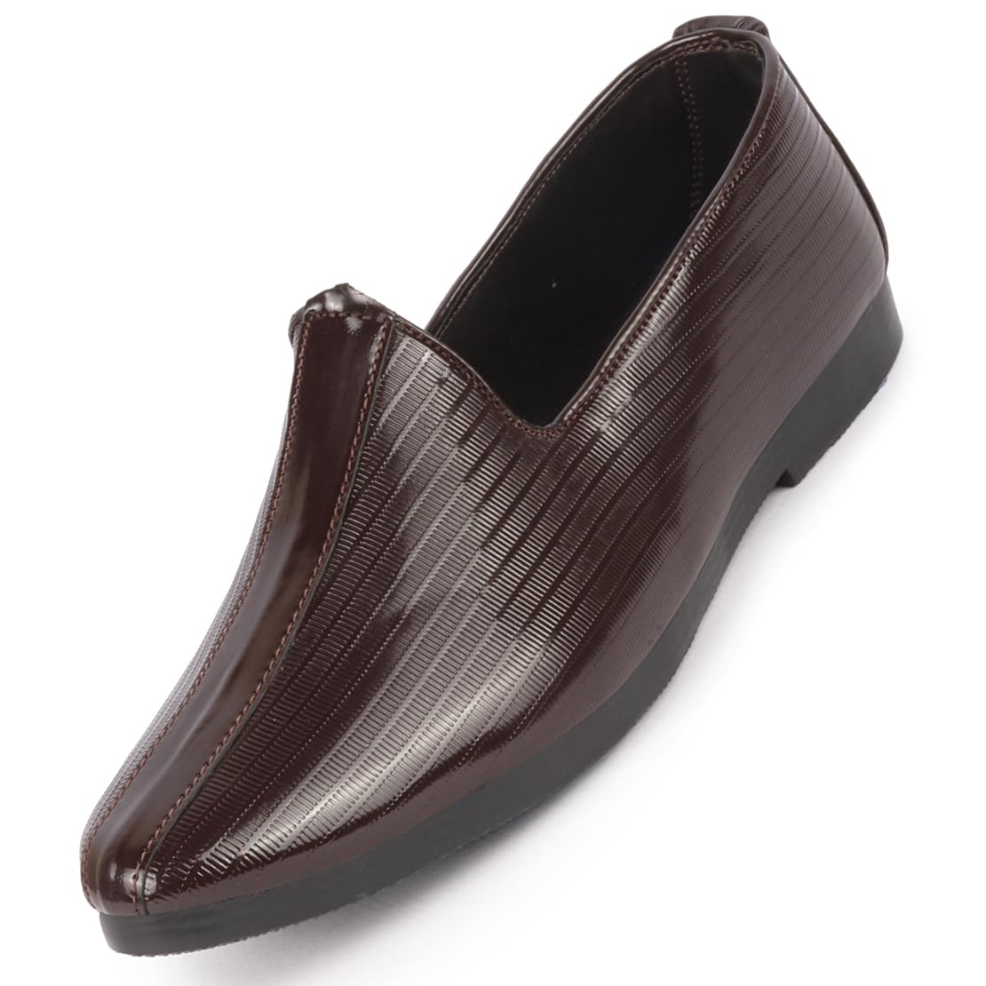 FAUSTO FST KI-910 BROWN-44 Mens Brown Glossy Shine Textured Wedding Festive Ethnic Slip On Jutis and Mojaris (10 UK) (B0CJQ43VC5) Amazon Price History, Amazon Price Tracker