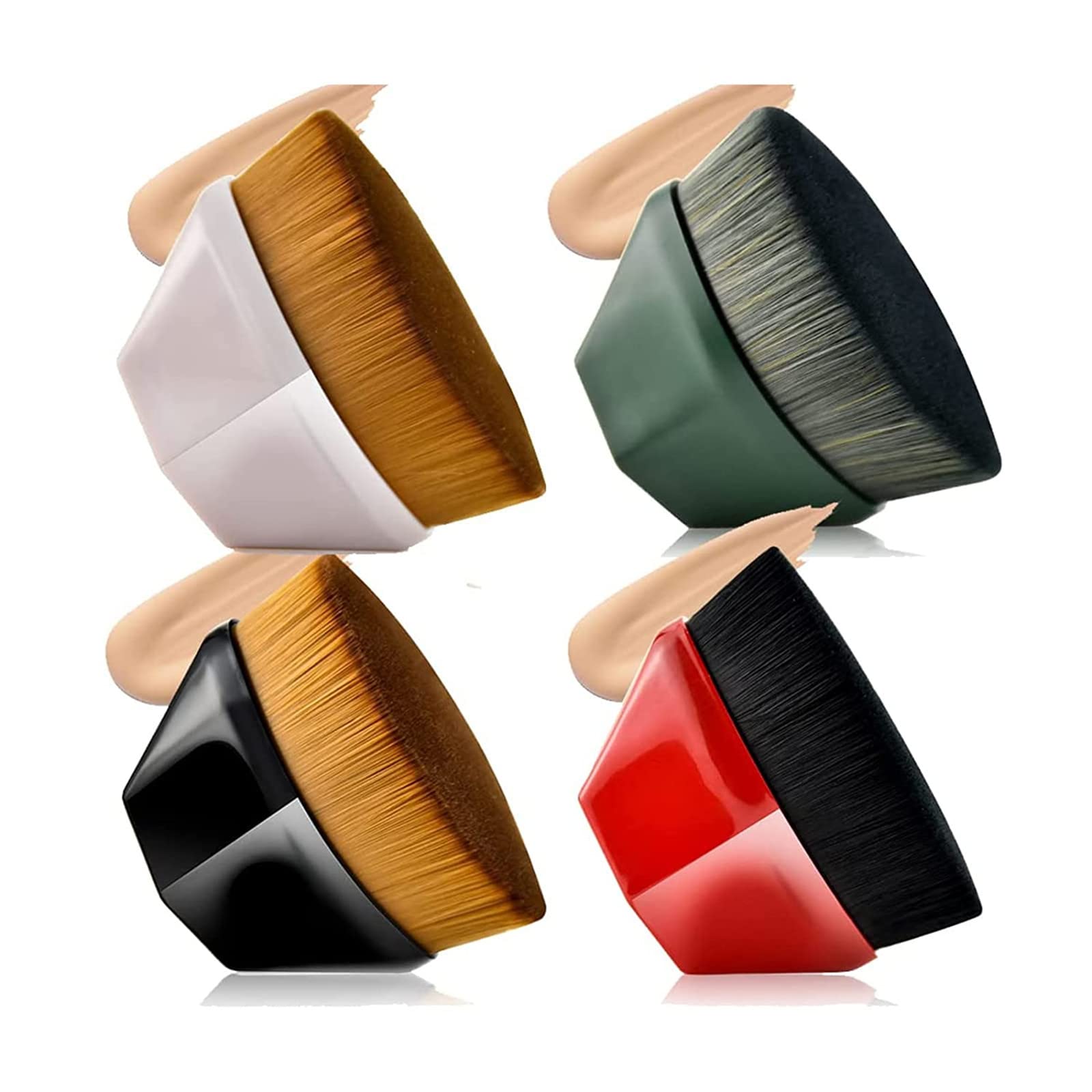 Ouhoe4 Packs Brochas De Maquillaje Para Base,Foundation Makeup Brush,Brochas Planas Para Maquillaje, Maquillaje Con Tapa Plana Cepillo For Women Girls (4 Packs)