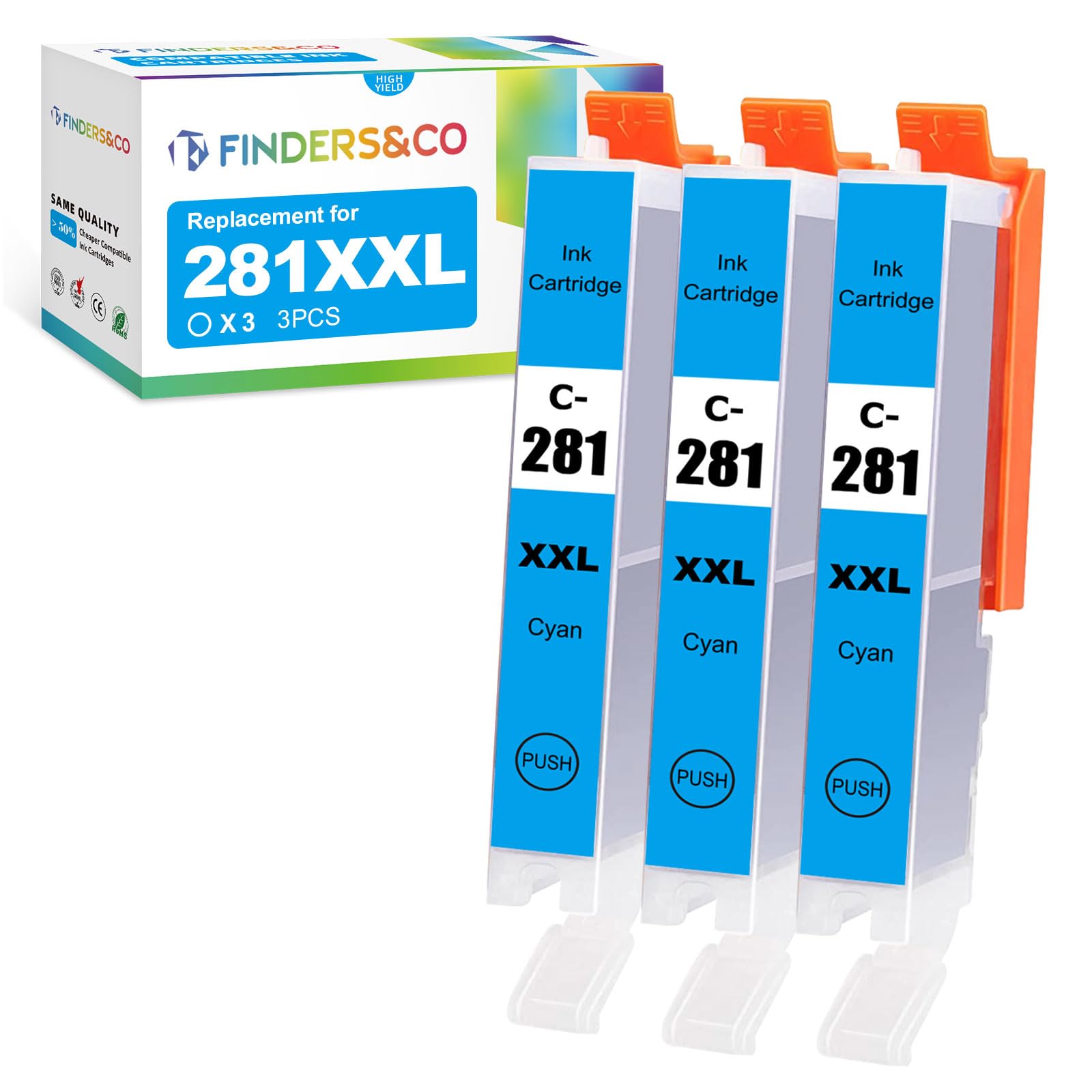CLI-281 XXL Cyan Ink Tank Replacement for 281 C Ink Work with Canon PIXMA TS6320 TR7520 TS8120 TS8320 TR8520 TR8620 Printer (3X 281XXL Cyan)