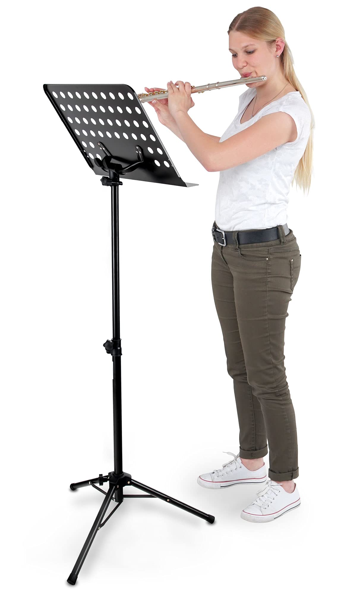 Classic Cantabile Metall Orchesterpult Schwarz (Lochpult Notenständer, Höhe 58 bis 100 cm einstellbar, Maße der Ablage: 50,0 x 34,8 x 4,5 cm)