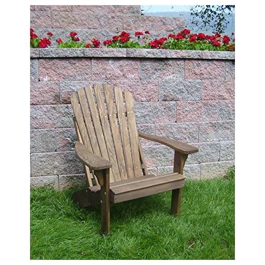 Wood Adirondack Chair, Solid Pine Chairs, Patio Deck Garden Outside Furniture, Outdoor Wooden Seating, Pressure Treated Unfinished Natural & Stained Options, Walnut Cedar Linden (Walnut Stain)
