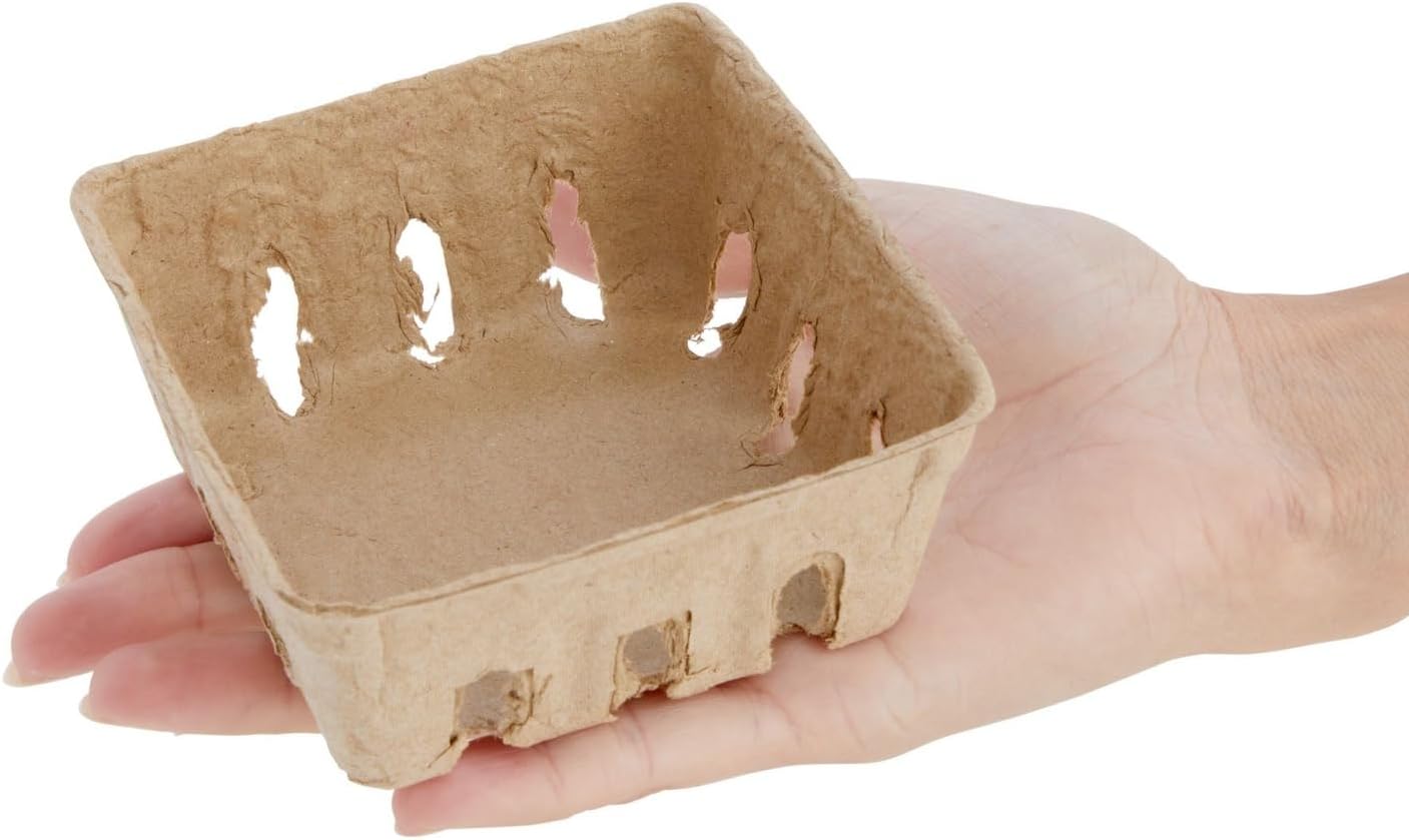 Juvale Pulp Fiber Berry Baskets - 4 x 4 x 1.81 in Brown Molded Pulp - Ventilated Design for Farmers Market Produce - Cardboard Fruit Containers & 60 Mini Berry Cartons