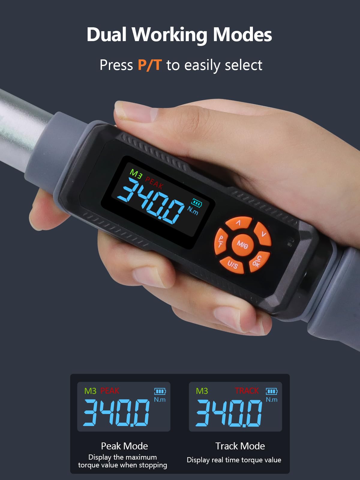 Goseek Chiave dinamometrica digitale aggiornata 1/2, 17-340 Nm, chiave dinamometrica digitale con cicalino e indicatore LED colorato, set di chiavi dinamometriche elettroniche per pneumatici auto per