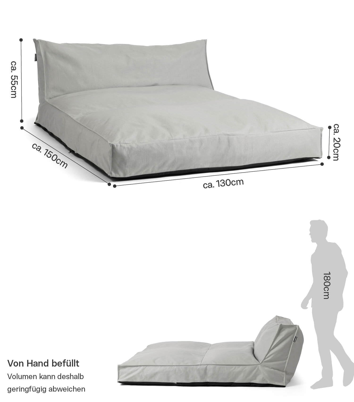 mokebo Outdoor Lounge 'Das Daybed' mit Schutzhülle (130x150 cm) Made in Germany, 3-in-1 Sonnenliege, Gartenliege, wetterfestes Loungebett, lichtecht, wasserabweisender Boden in Lichtgrau