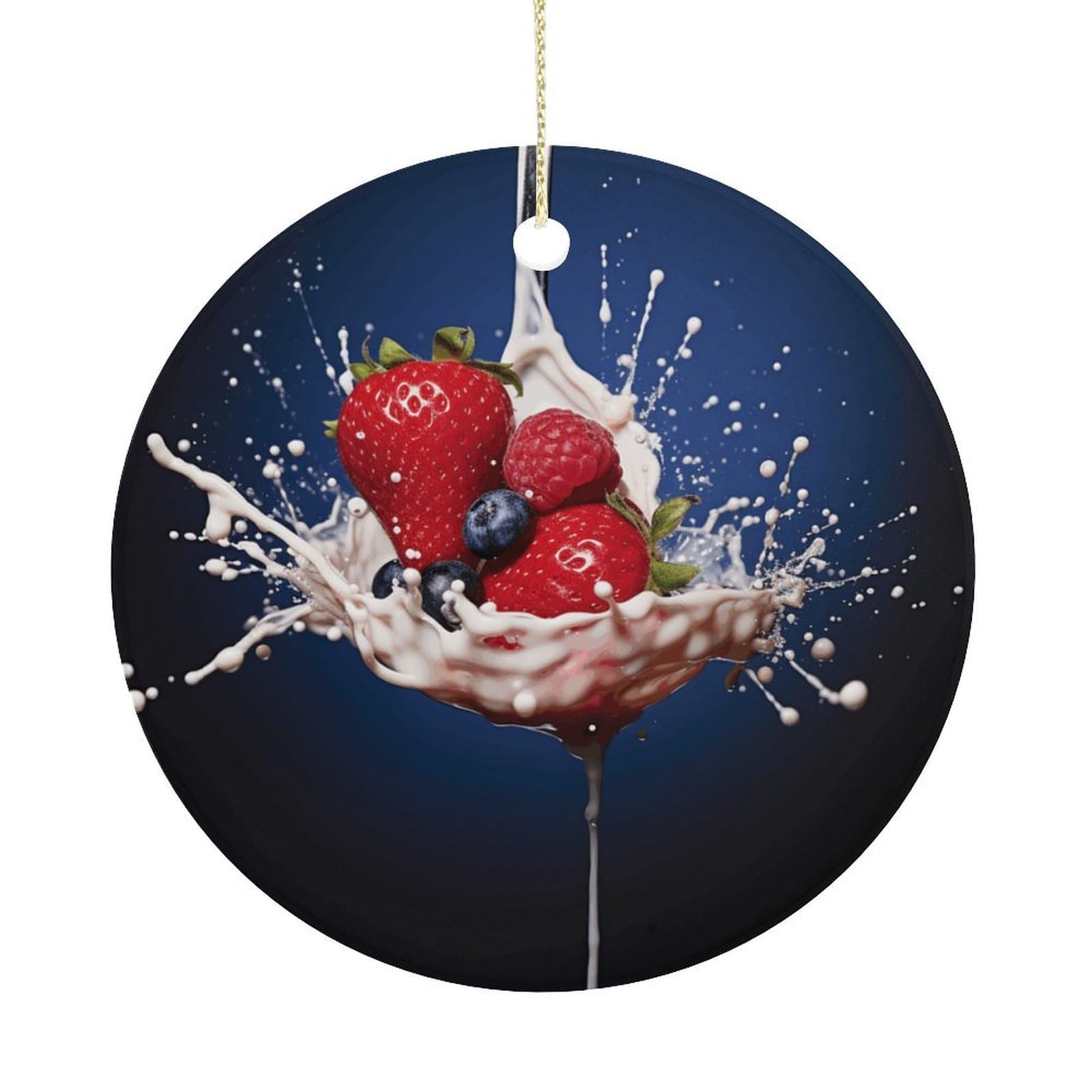 Fruit in Spoon Christmas Ornaments Colorful Round Ceramic Ornament Christmas Hanging Decor Christmas Tree Decorations Xmas Keepsake for Women Men Xmas Holiday Party