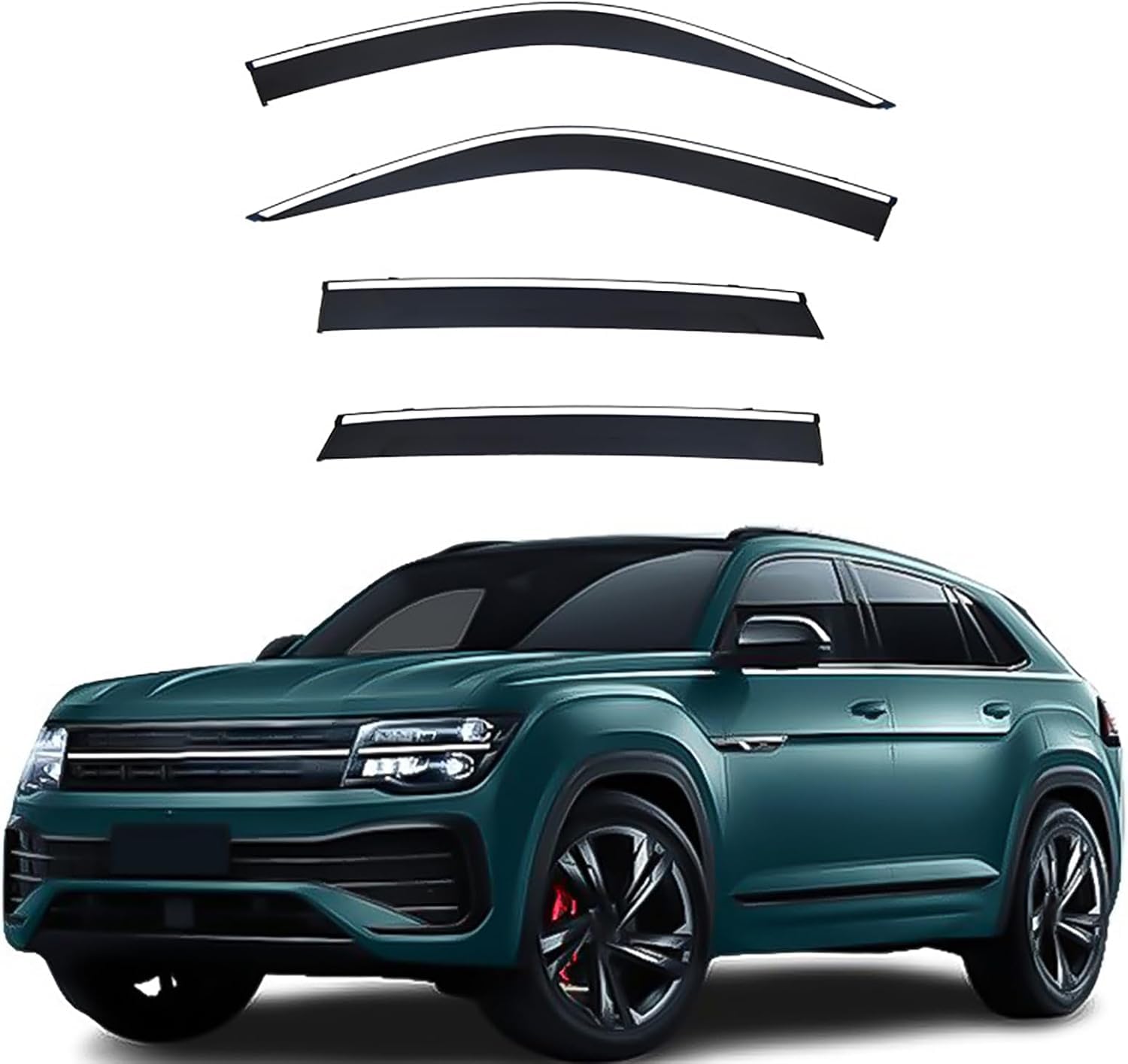 FengXH Window Deflectors for VW Teramont X MK1 2019+ - 4pc Smoke Tint, Waterproof, Noise Reducing.