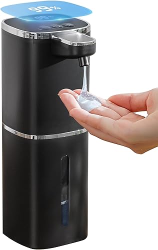 Dispensador automático de jabón líquido, recargable de 12.8 onzas, niveles de líquido ajustables, IPX5 impermeable, sin contacto y uso de paredmesa