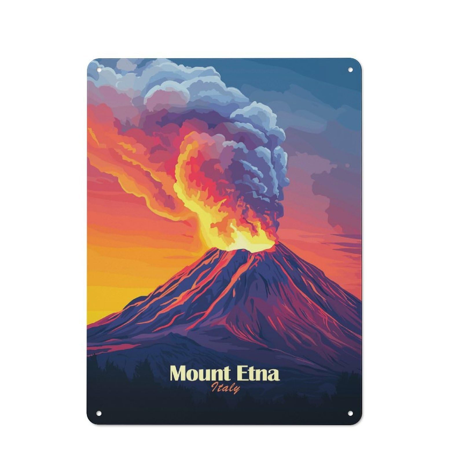 Junmoney Style-14 For Hobby Room Or Studio, Mount Etna Eruption Retro Metal Sign 40X30cm, A Decorative Gift For A Newly Furnished Hobby Room And Studio