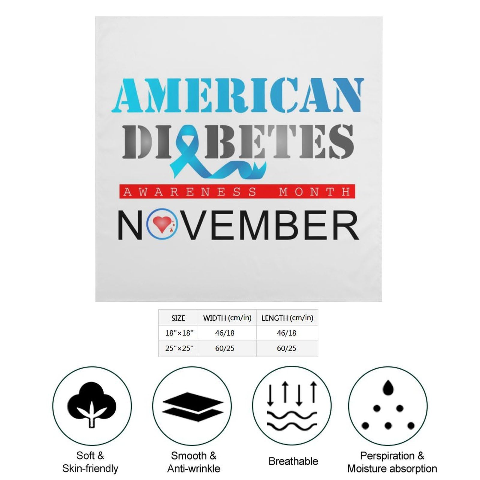 Csemeie Diabetes Awareness Month Blue Ribbon Bandana Hair Scarf Headband Adjustable Neckerchief for Men Women Decor