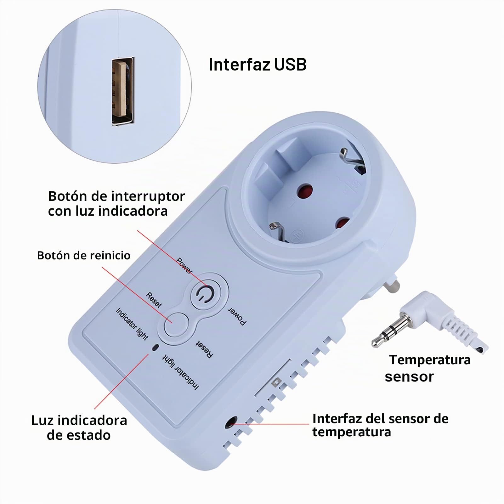 Enchufe controlado por Temporizador con Fuente de alimentación Flexible, Enchufe Inteligente gsm con Sensor de Temperatura y Control de Comando SMS (Versión Rusa estándar Europea)