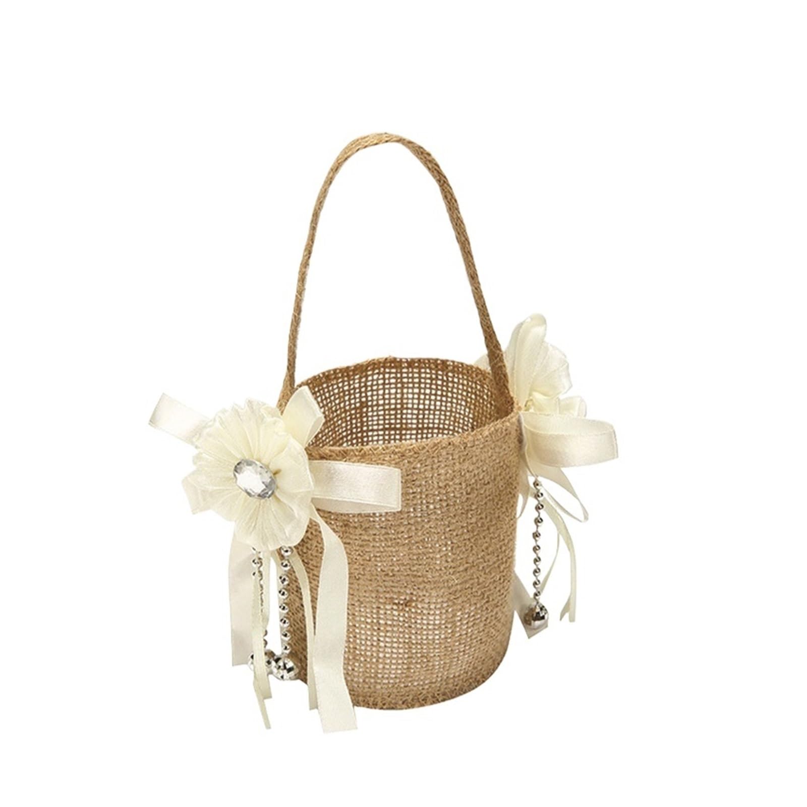 Hamper Basket 3pcs Romantic Burlap Jute Flower Basket Ring Box Rustic Wedding Flower Girl Basket(Brown3)