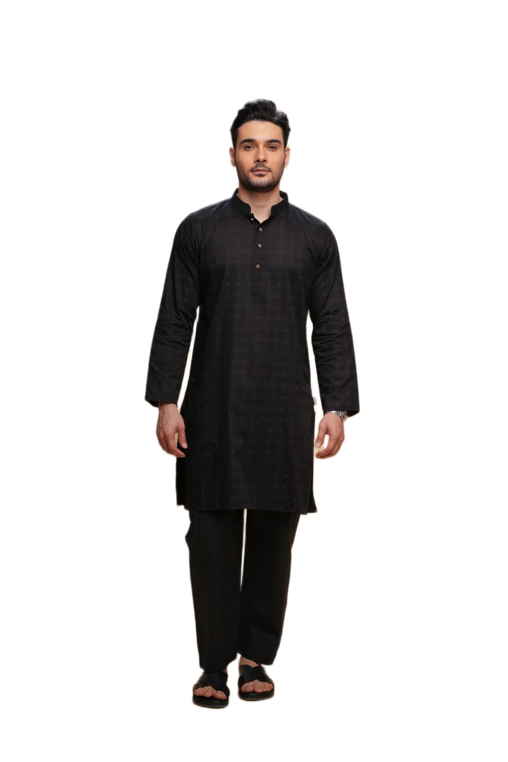 mashroo Men Kurta Pajama Set Black S Dobby Cotton with Mandarin Neck for Weddings and Festivals-picture-14