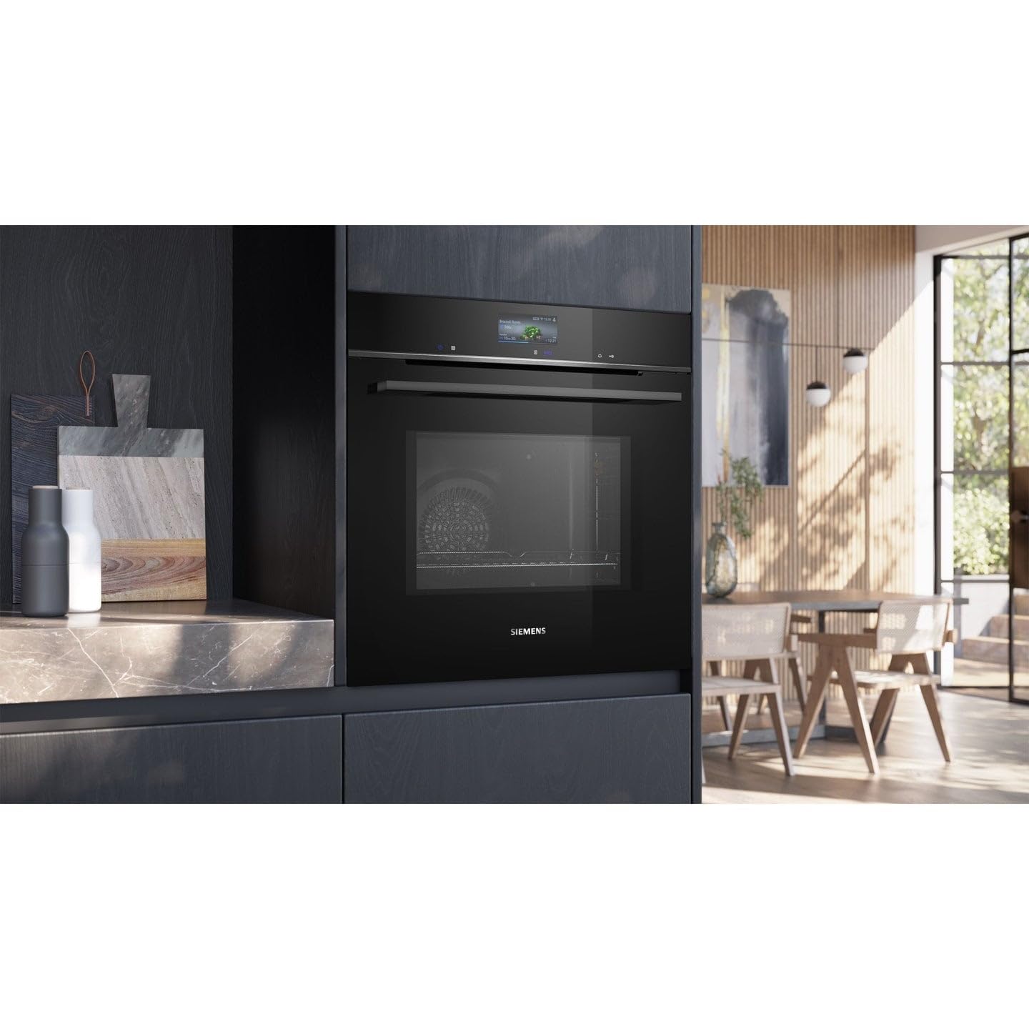 Siemens HM776GKB1 iQ700 - Forno da incasso intelligente con funzione microonde, 60 x 60 cm, 800 W, prodotto in Germania, nero, activeClean & humidClean autopulente, Air Fry, cookControl, touch screen