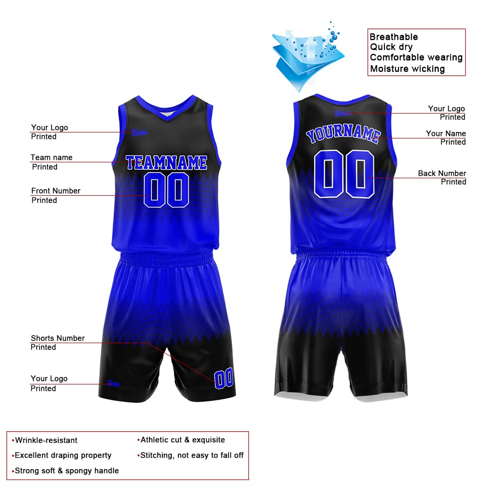 Custom Reversible Basketball Jersey for Man Women Uniform Suit Kids Adults Personalized Jersey (Royal-Black)