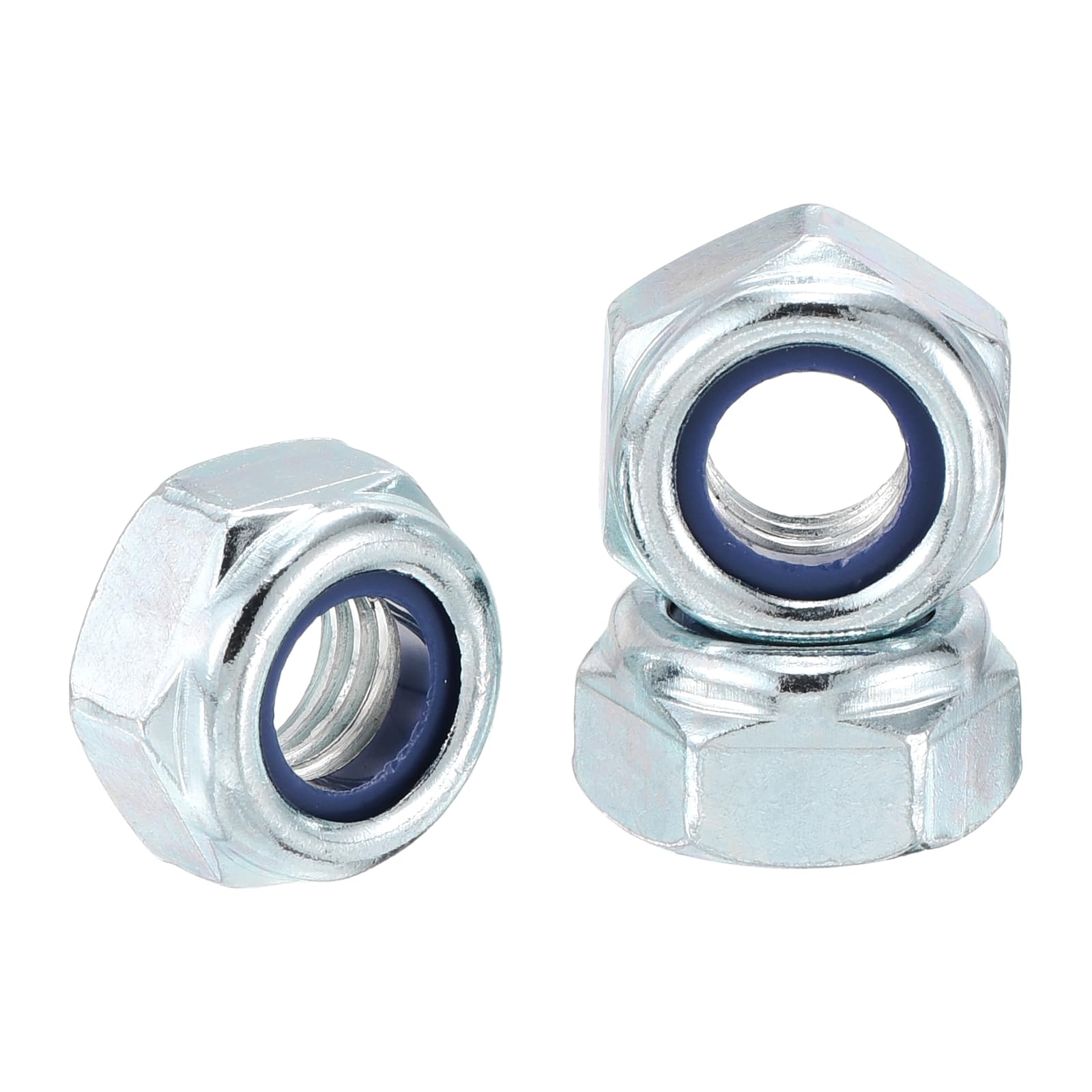 Kozelo 20Pcs Nylon Locking Hex Nuts - [M10-1.5], Carbon Steel Hardware Nuts, Blue and White, for Automotive, Aerospace, Industrial Applications Use