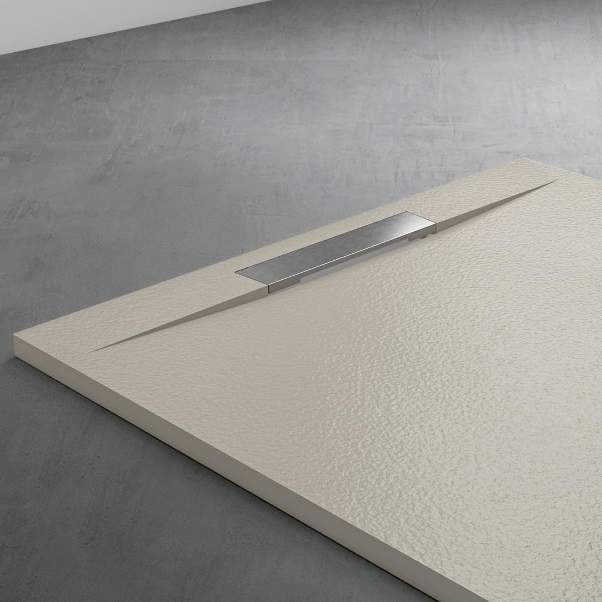 Plato de Ducha de Resina Antideslizante con Valvula y Rejilla Oculta | Textura Piedra | Beige | 90 X 120 cm