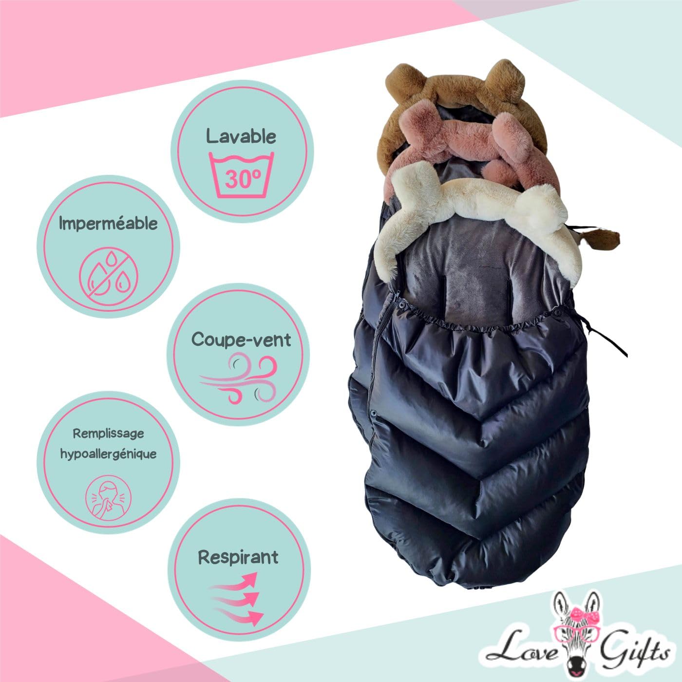 Love Gifts® Chancelière universelle pour poussette, imperméable et respirante, coque bébé, nacelle et buggy – Chancelière d'hiver en polaire douillette et fausse fourrure pour bébé avec capuche, beige